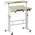 thumbnail image 4 of Soges Bureau Debout Mobile avec Porte-Gobelet et Crochets, Bureau Debout Portable, Petit Bureau Debout à Hauteur Réglable, Bureau Roulant avec Roulettes, Chariot pour Ordinateur Portable de Bureau à Domicile, Érable, 4 of 7