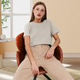 thumbnail image 4 of T-shirts à Manches Courtes Surdimensionnés pour Femmes, Col Rond, Coupe Ample, T-Shirt d'Entraînement, Hauts Décontractés d'Été, Coton, Gris Pâle, 4TG, 4 of 8