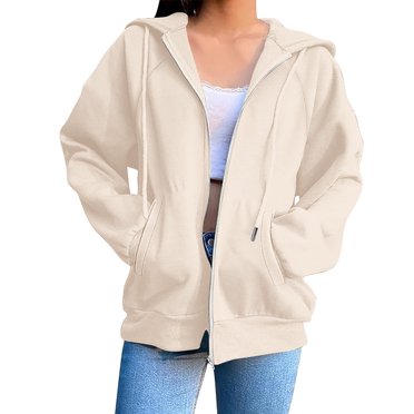 Mgmyaa Women's Sweatshirt Fashion Solid Color Hooded Pocket Raglan-Sleeve Long Sleeve Zip Up Jacket