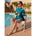 thumbnail image 3 of Charmo Womens Two Piece Rash Guards Long Sleeve Thumb Holes Zipper Swim Dress with Briefs, 3 of 7