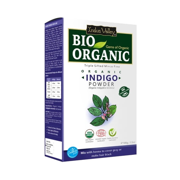 Indus Valley Bio Organic 100% Herbal Indigo Powder for Natural Hair Coloring 100 g