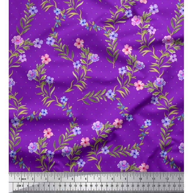 Soimoi Modal Satin Fabric Dot,Leaves & Floral Printed Craft Fabric by The Yard 42 Inch Wide