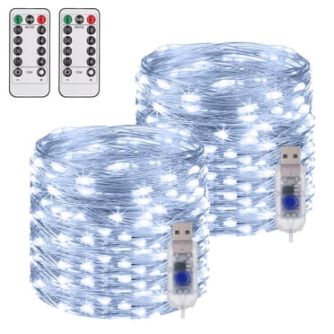 NITIDSKY USB Christmas Lights 66ft 200 LED Fairy Lights Wedding Party Decoration, White,2 Pack