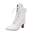 thumbnail image 1 of B91xZ Bottes de Combat Femmes Mode Talon Bas Fermeture Éclair Bottes Plissées Mi-Mollet Chaussures, Blanc 9, 1 of 5