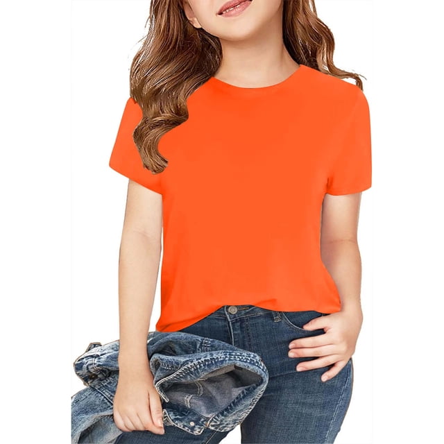 Plebaso Lot de 2 T-Shirts pour Enfants en Coton à Manches Courtes T-Shirts Basiques Décontractés à Col Rond T-Shirts Unis pour Garçons Filles