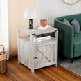 thumbnail image 3 of Table de Chevet Style Ferme avec Station de Recharge, Table d'Appoint Rustique pour Chambre avec Rangement, Table d'Appoint pour Salon avec Ports USB et Prises, 18 Po, Fini Blanc et Gris, 3 of 8