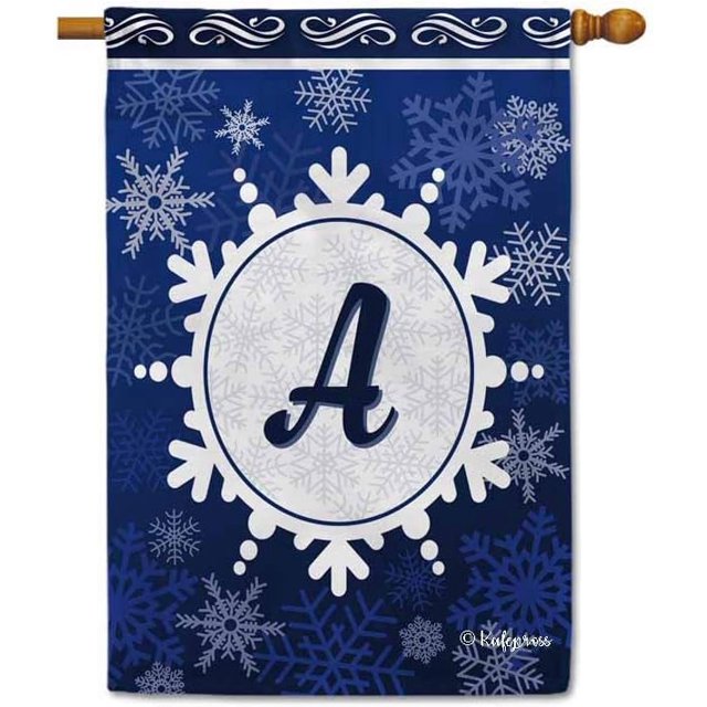 Welcome Winter Snowflake Monogram A Decorative House Flag Initial Letter Snow Deocr Banner for Inside and Outside 28x40 Inch Double Sided