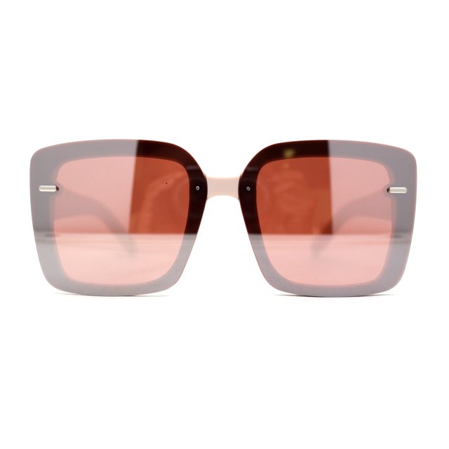 Womens Rectangle Rimless Thick Plastic Retro Designer Sunglasses Beige Brown Mirror
