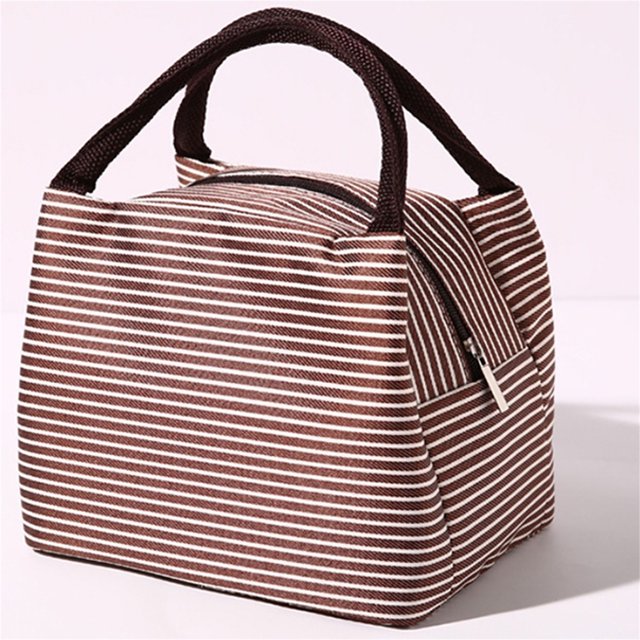 Zanvin Rangement et Organisation pour la Maison Sac à lunch Unisexe style Mode Extérieur Grande Capacité. le Sac Présente un design à Rayures Brun et Blanc avec un Matériau en nylon durable et une Fermeture Éclair Robuste. Il Mesure 9,05 x 5,90 x 6,29 Pouces, Offrant un Grand Espace pour Collations, Boissons et Contenants à lunch. la Doublure en Aluminium Isolée Aide à Garder les Aliments Frais, et les Poignées Épaisses Offrent un Transport Confortable. Convient comme Sac à lunch, Sac de Pique-Nique Ou Trousse Cosmétique.