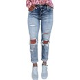 thumbnail image 4 of Bigersell High Waisted Jeans Cropped Jeans Sale Flare Jeans Ladies Wide-Leg Denim Pants Button Closure Washed Distressed Female Pull On Jeans Fitted High Waist Full Length Pants Style J-131 Blue XL, 4 of 8