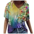 thumbnail image 1 of Plus Size Women Short Sleeve Printed V-Neck Tops Tee T-Shirt Blouse, 1 of 9