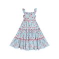 thumbnail image 1 of Girls Dress Blue Cotton Flower Square Collar A Line Ruffle Flare Short Sleeve 3 Years, 1 of 6