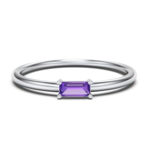 Bague Baguette Empilable Est-Ouest avec Pierre de Naissance - Améthyste (Février)