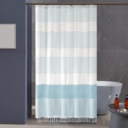 TIMIFIS Polyester Shower Curtain, Faux Linen Shower Curtain Waterproof Household Tassel Splicing Bathroom Curtains Bathroom Organizer