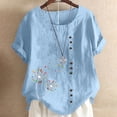 thumbnail image 2 of CHOK Mchoice Chemises pour Femmes 2024 à Manches Courtes Décontractées Hauts Grande Taille Col Rond Imprimé Ample Blouse en Coton et Lin à Boutons, 2 of 5