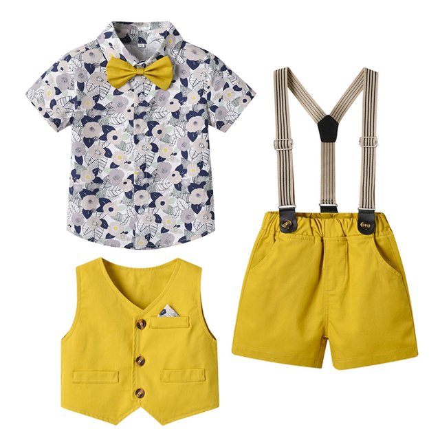 Birdeem Boys Short Sleeve Printing Shirts&Strap Shorts&Vest Three-Piece Set,Photography Performance Set