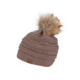 thumbnail image 1 of Gravity Threads Cable Knit Faux Fur Pom Pom Beanie Hat, Taupe, 1 of 2