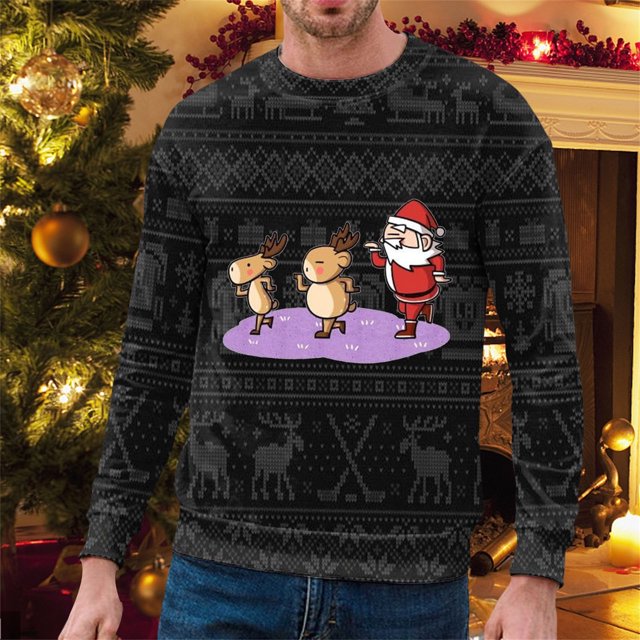 WILLBEST Mignons Chandails à Fermeture Éclair pour Hommes Automne et Hiver Décontractés Tendance Chandail à Capuchon à Col Rond Imprimé de Noël