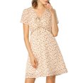 thumbnail image 1 of INSPIRE CHIC Robe Trapèze à Fleurs pour Femme, Col en V à Nouer, Manches Courtes, Volants, 1 of 6