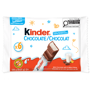 KINDER CHOCOLATE/CHOCOLAT Milk Chocolate Bar With A Milky Filling, 6 Individually Wrapped Bars Per Pack, 126 g