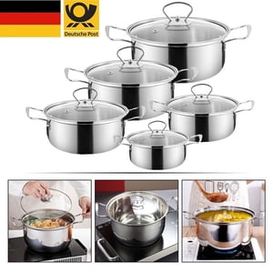10 pcs en acier inoxydable pot ensemble pots pot de cuisson pot ensemble de cuisson casserole couvercle DHL
