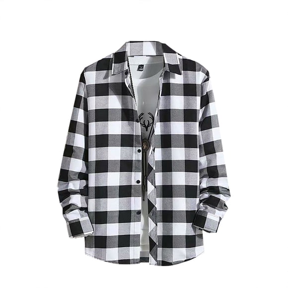 Ketyyh-chn99 Men's Dress Shirt Men's Casual Printed Shirt Autumn/Winter Long Sleeve Single Striped Shirt With Lapel Size for 2XL,White