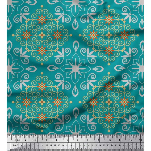 Soimoi Rayon Fabric Filigree Damask Decor Fabric Printed Yard 56 Inch Wide