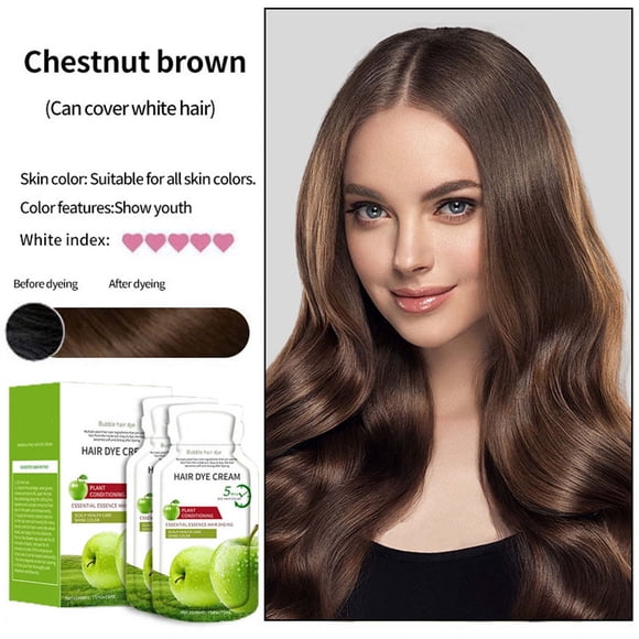 HHBEAUTY Apple Hair Dye Cream, Instant Hair Dye, Tropical Apple Extracts, Provides 100% Gray Coverage, Long-Lasting Natural Hair Color for Men & Women, Chestnut Brown