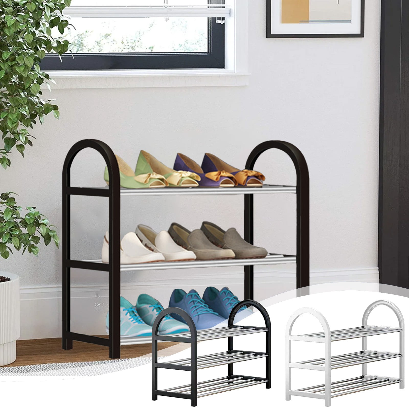 Cagogo under $5 2Pcs Stainless Steel Shoe Rack, 3 Layer Stainless Steel Shoe Rack, Freestanding Shoe Organizer for Entrance, Space Saving Shoe Cabinet, Dormitory Storage Rack, Metal Shoe Shelf