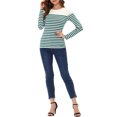 thumbnail image 2 of INSPIRE CHIC Blouse pour Femme à Rayures à Blocs de Couleur à Manches Longues T-Shirt Décontracté TP Blanc Bleu, 2 of 6
