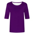 thumbnail image 5 of CFLVAEK 1/2 Length Sleeve T Shirts Womens Solid Color Shirt Loose Fitted Basic Round Neck Blouses, 5 of 5