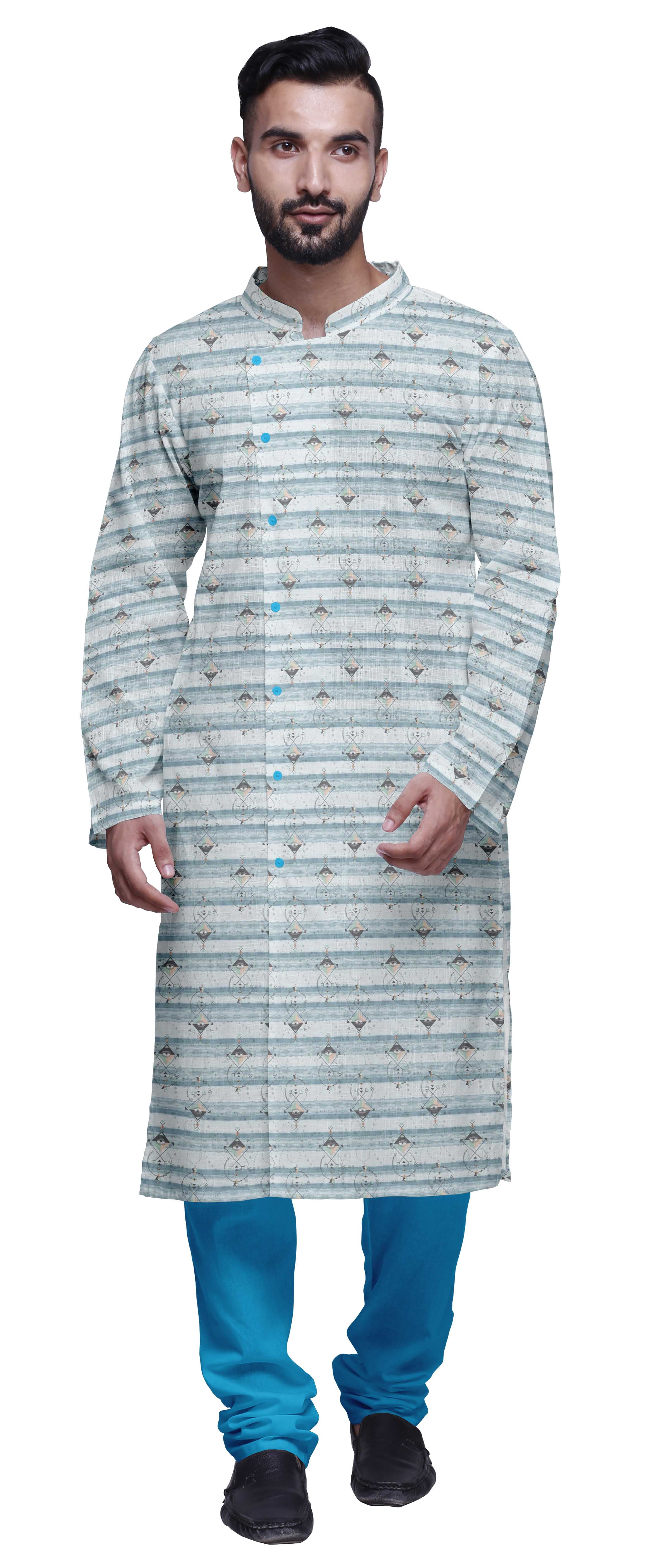 Atasi Kurta Pyjama de Designer pour Hommes Imprimé Style Angrakha Vêtements d'Été Décontractés