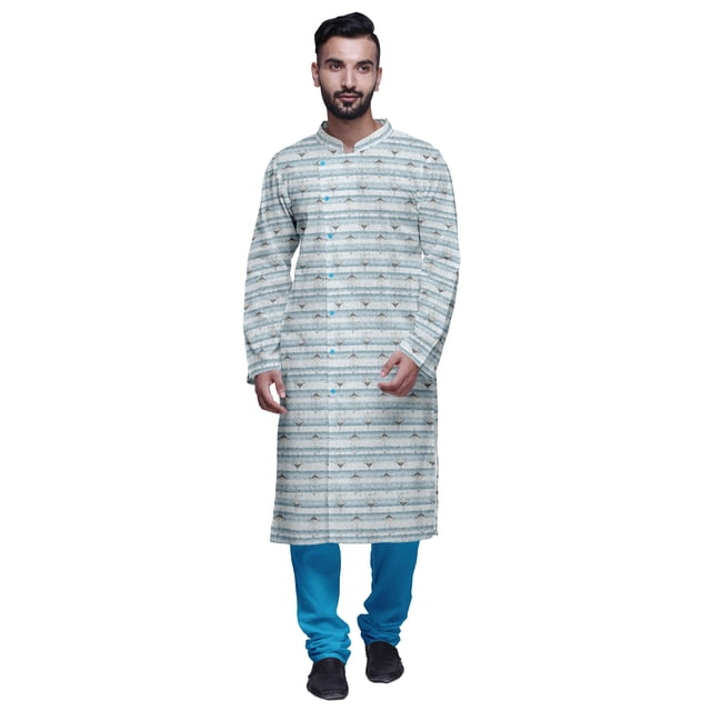 Atasi Kurta Pyjama de Designer pour Hommes Imprimé Style Angrakha Vêtements d'Été Décontractés