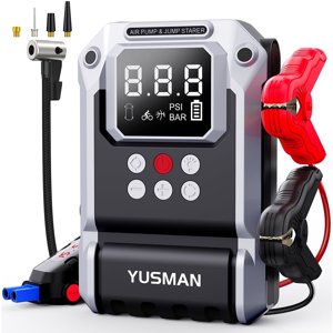 YUSMAN Portable 8500A Car Jump Starter With Air Compressor 150PSl, 12V Battery Pack ( Gas/Diesel), 12V Jump Box Car Battery Jumper Starter, Smart Jump Cables, Digital Display, LED Lights, Vehicle Bat