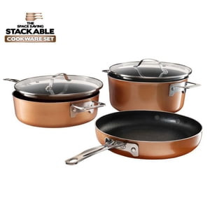 Gotham Steel Stackmaster Cuivre 5 Pièces antiadhésifs en aluminium Ensemble de vaisselle et de vaisselle sans danger