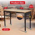 thumbnail image 3 of 48 In Adjustable Workbench with Wheels Heavy Duty Garage Workstation Solid Oak Top Storage Board and Hooks 2000 lbs Capacity Work Table, 3 of 8