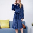 thumbnail image 3 of LSLJS Thick Flannel Color Lapel Home Clothes Long Sleeved Hooded Robe Coat, Robes Gifts for Women, 3 of 6