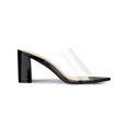 thumbnail image 3 of BLISSFUL STEP Women's Clear Point Toe High Block Heel Mules Slides Sandals Black 6.5, 3 of 8