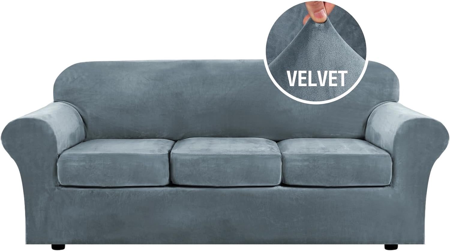 Modern Velvet Plush 4 Piece High Stretch Sofa Slipcover Furniture Protector Form Fit Luxury Thick Sofa Cover, Machine Washable