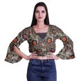 thumbnail image 4 of Moomaya Printed Womens Crop Top Wrap Style Top Wear Ruffle Long Sleeve Casual Summer Blouse, 4 of 5