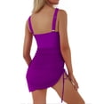 thumbnail image 3 of ylioge Womens Tankini Swimsuits Built in Bras One-Piece V Neck Dresses Bathing Suits Ladies Trendy Solid Color Side Drawstring Swimsuit, 3 of 6