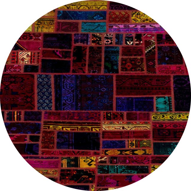 Ahgly Company Tapis d'Intérieur Ronds Abstraits Rouge Brun Patchwork, 4 Pieds Rond