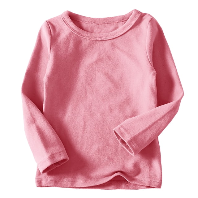 DPTALR Toddler Kids Boys Girls Shirts Solid Color Round Neck Long Sleeve Top