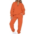 thumbnail image 1 of MAWCLOS Women Jogger Sets Long Sleeve Tracksuit Set Solid Color Two Piece Outfit Breathable Sports V Neck Sweatsuits Orange M, 1 of 5