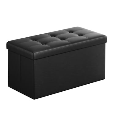 SONGMICS Banc Ottoman de Rangement Pliant de 30 Pouces, Coffre de Rangement, Repose-Pieds, Siège Rembourré, Noir Encre