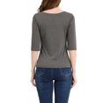 thumbnail image 3 of INSPIRE CHIC Hauts pour Femmes Manches au Coude Encolure Bateau Coupe Ajustée T-Shirt Classique Décontracté Gris TG, 3 of 7