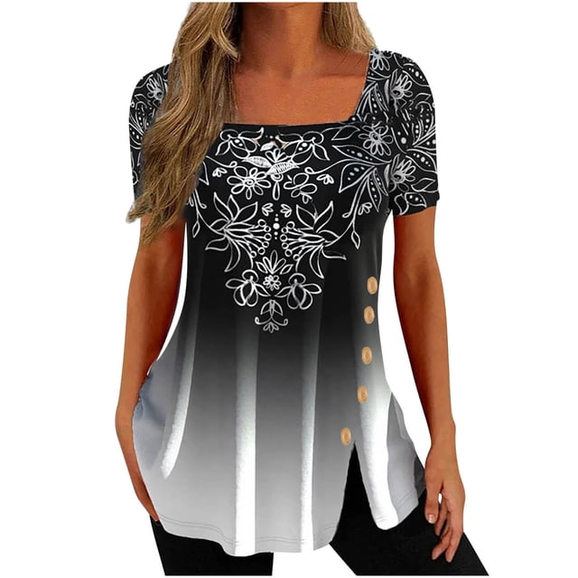 Birdeem Fashion Woman Causal Printing Blouse Short Sleeve T-Shirt Summer Button Tops