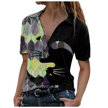 AMERTEER Women Casual Fashion Slim  Print Short-Sleeved Shirt Blouse T-shirt for women