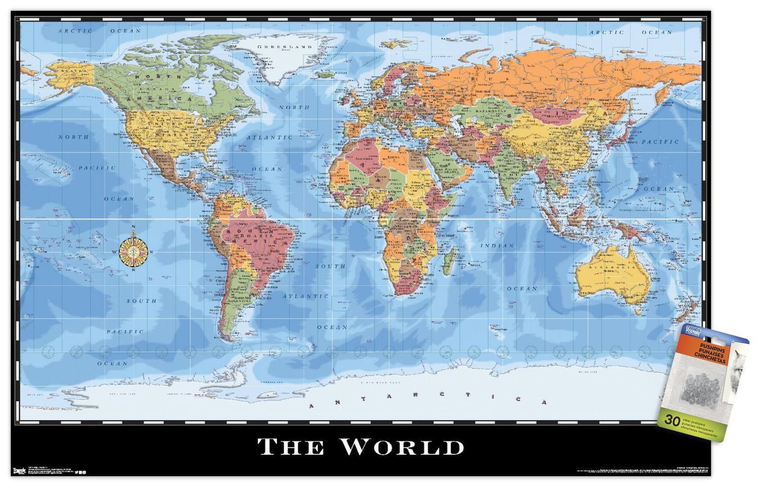 Map - World Wall Poster, 22.375" x 34"