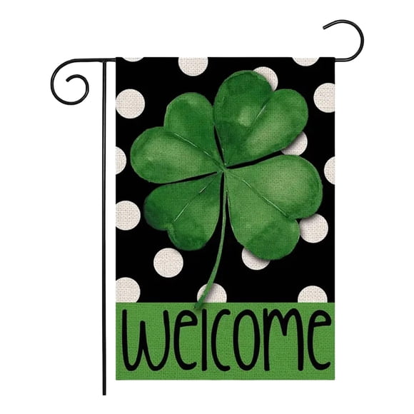 Drapeau de Cour de la Saint-Patrick Extérieur Décoratif en Lin Imprimé Double Face Bannière de Jardin pour Porche de Fête Maison Festival Célébration